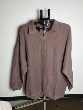 aerie Womens Ribbed Half-Zip Sweater in Mauve